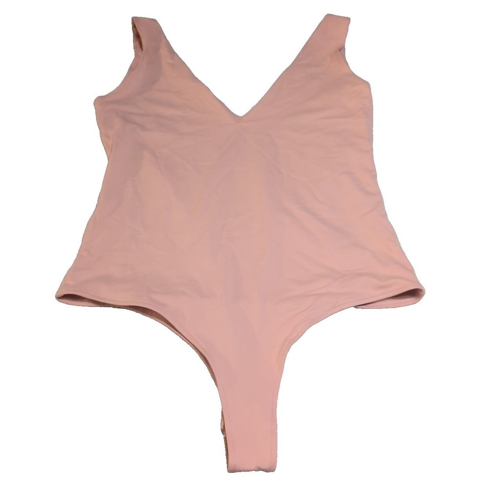 ReoRia Bodysuit Women‎ Large Pink Excellent V-Neck Sleeveless Thong Snap Closure
